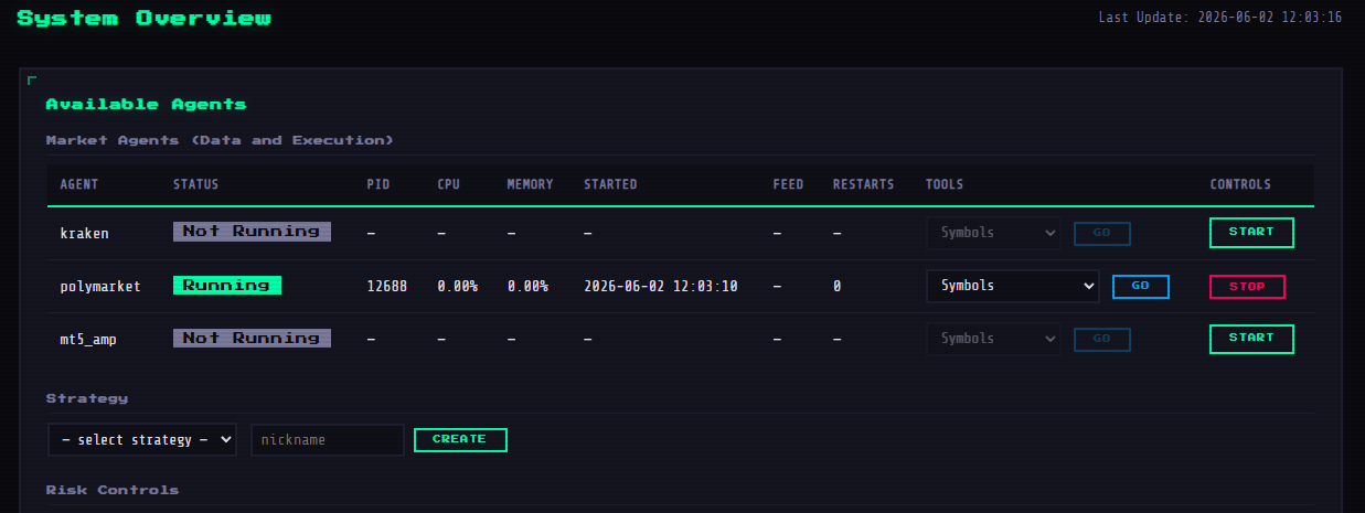 TraderRIP agent management interface