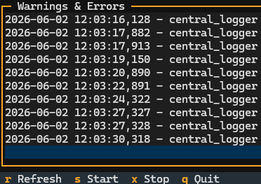 TraderRIP TUI — live warnings and error log