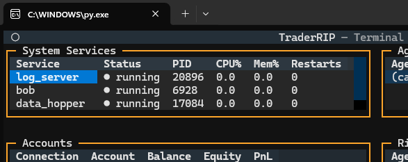 TraderRIP TUI — system services and accounts